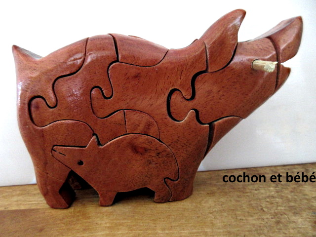 Puzzle en bois - cochon avec bb